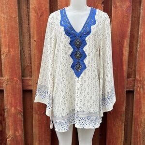 Galita Elegant Blue and Cream Women's Top Cover Up Dress Size M